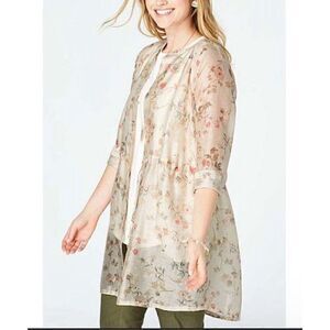J. Jill sheer linen blend flower long tunic top S